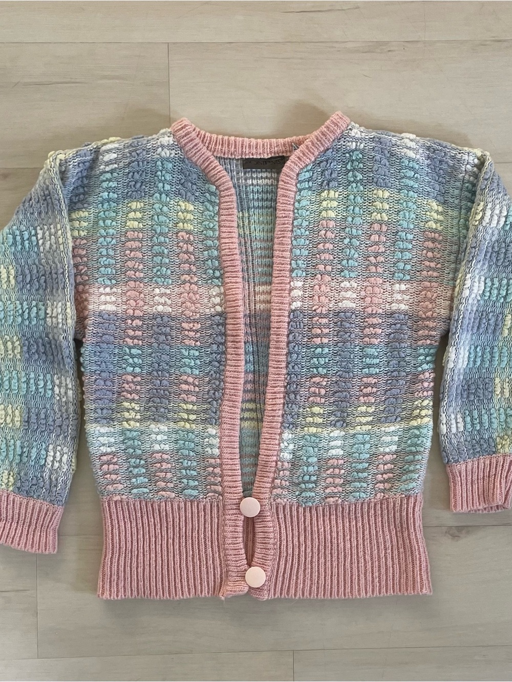 VTG Appointments Pastel Rainbow Chunky Knit Cardigan Sweater Large L Soft Girl